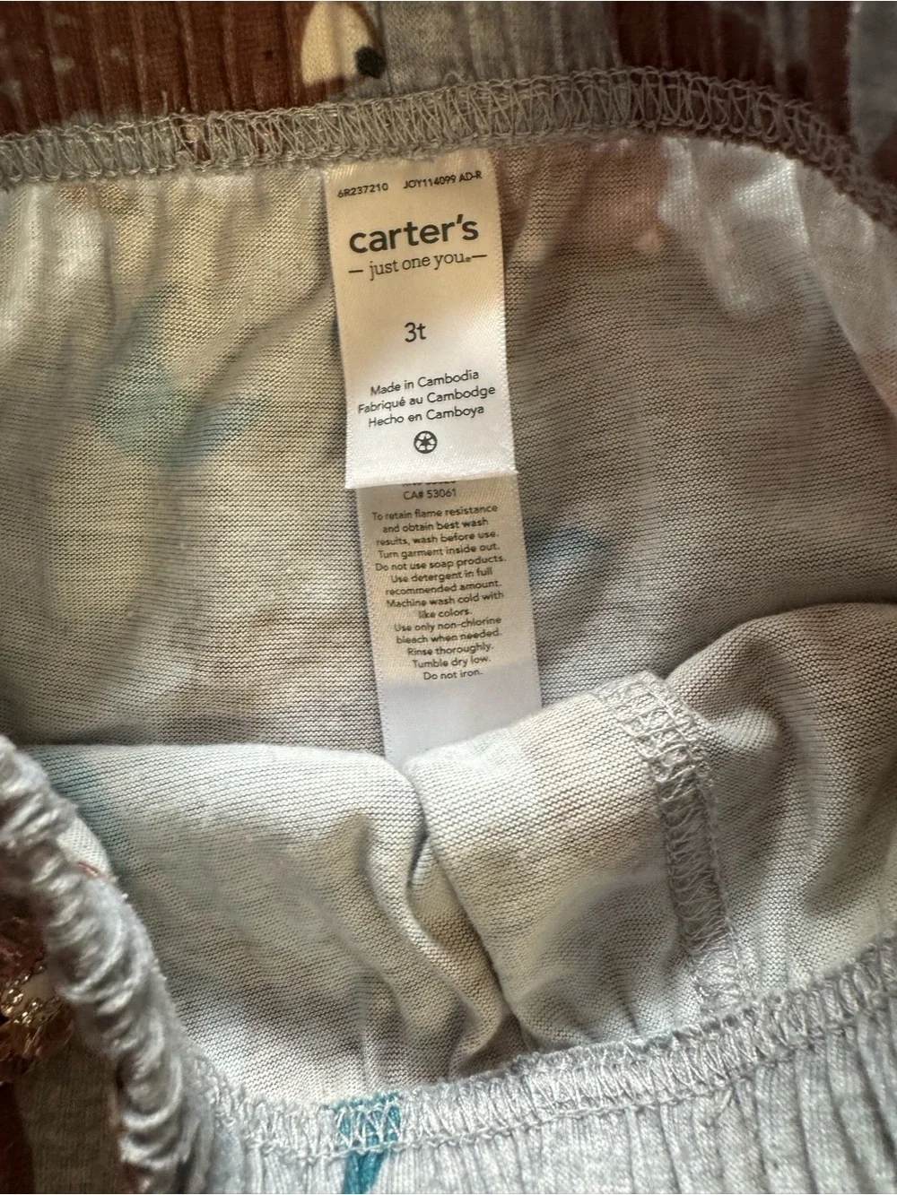 Carter’s PJ’s Beige Bear Print Set Cozy Sleepwear Size 3T